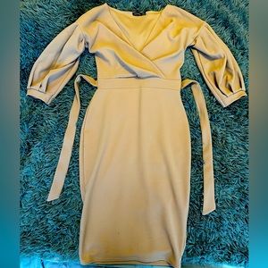 OFF THE SHOULDER WRAP MIDI DRESS